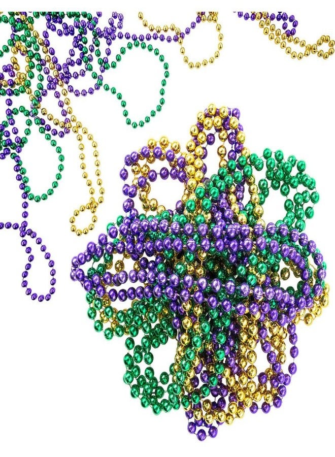 Lumadecor 12 Pcs Mardi Gras Beads Necklace - 33"7mm Gold Green Purple Plastic Beaded Necklaces Bundle, Metallic Coated Carnival Party Accessories for Mardi Gras Costumes & St Patrick's Day Decorations - Image 4